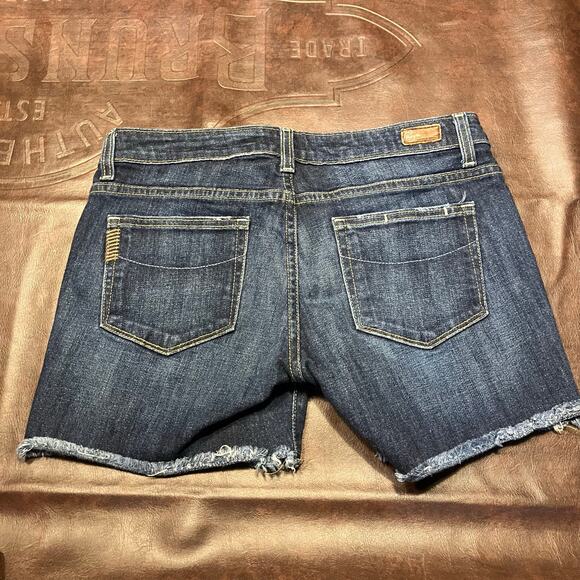 Paige Jimmy Jimmy Dark Wash Raw Hem Denim Shorts Womens 25 Summer Classic - Picture 6 of 13